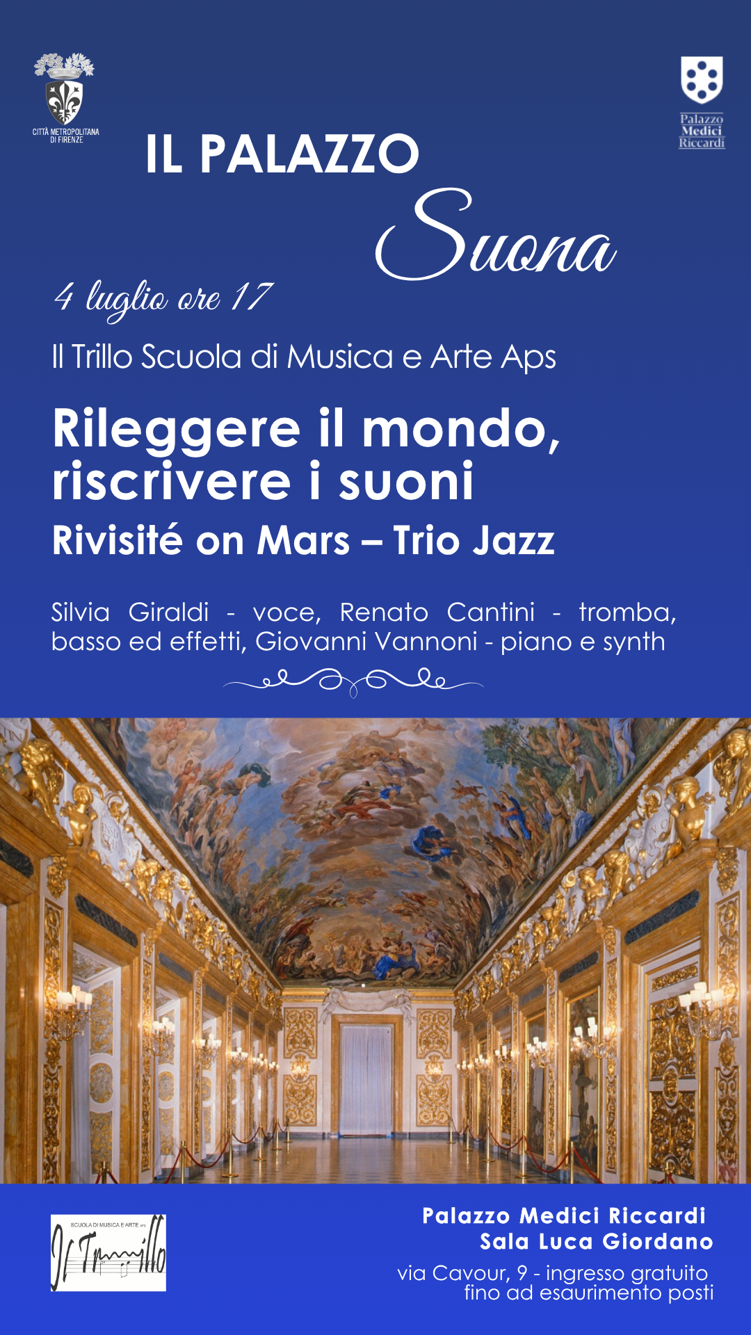 Locandina Il Palazzo Suona - Il Trillo Scuola di Musica e Arte Aps in concerto nella Sala degli Specchi di Palazzo Medici Riccardi 