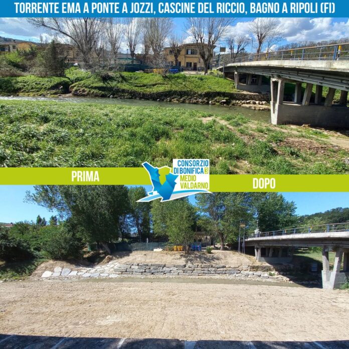Sponda dell’Ema a Ponte a Jozzi - prima e dopo