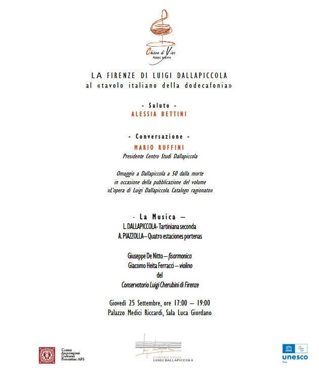 Locandina La Firenze di Luigi Dallapiccola al tavolo della dodecafonia in Palazzo Medici Riccardi