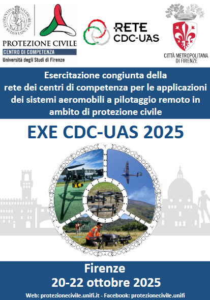 Locandina Esercitazione congiunta della rete dei centri di competenza per le applicazioni dei sistemi aeromobili a pilotaggio remoto in ambito di Protezione civile