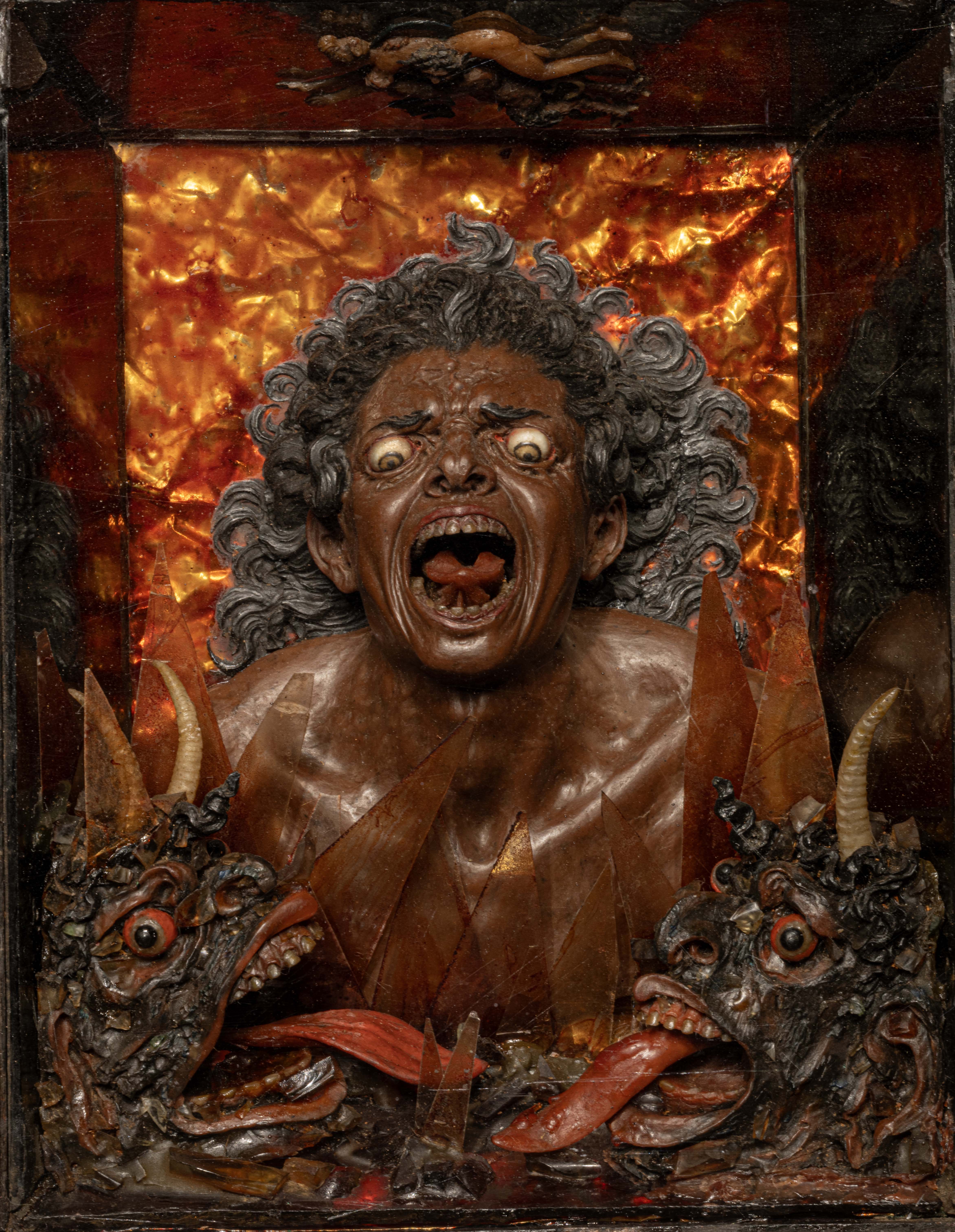 Giulio de Grazia, attribuito (documentato a Napoli dal 1598 al 1641) Anima Dannata 1600-1620 circa cera policroma, vetro, osso, mica, specchio 17 x 12 cm Firenze, Gallerie degli Uffizi, Palazzo Pitti, Tesoro dei Granduchi - Foto Gallerie degli Uffizi