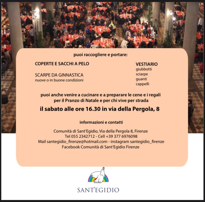 Locandina con le indicazioni per aiutare il Pranzo di Natale di Sant'Egidio