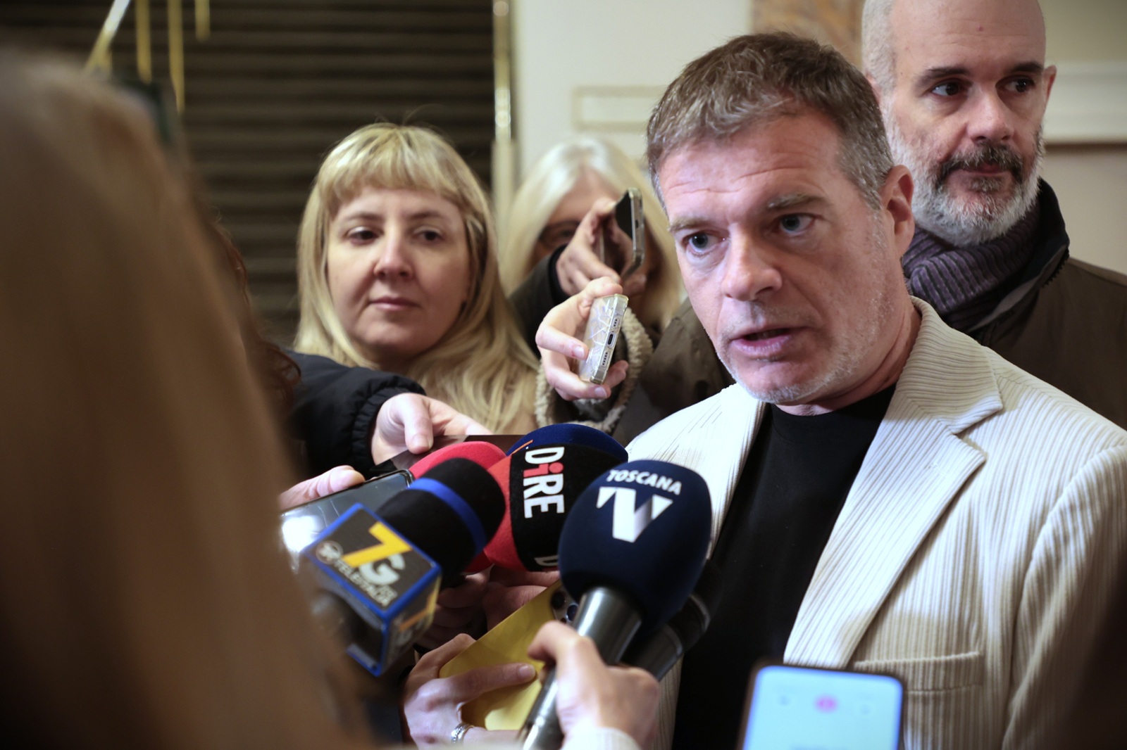 Stefano Massini durante la conferenza stampa (foto Antonello Serino - Met Ufficio Stampa)
