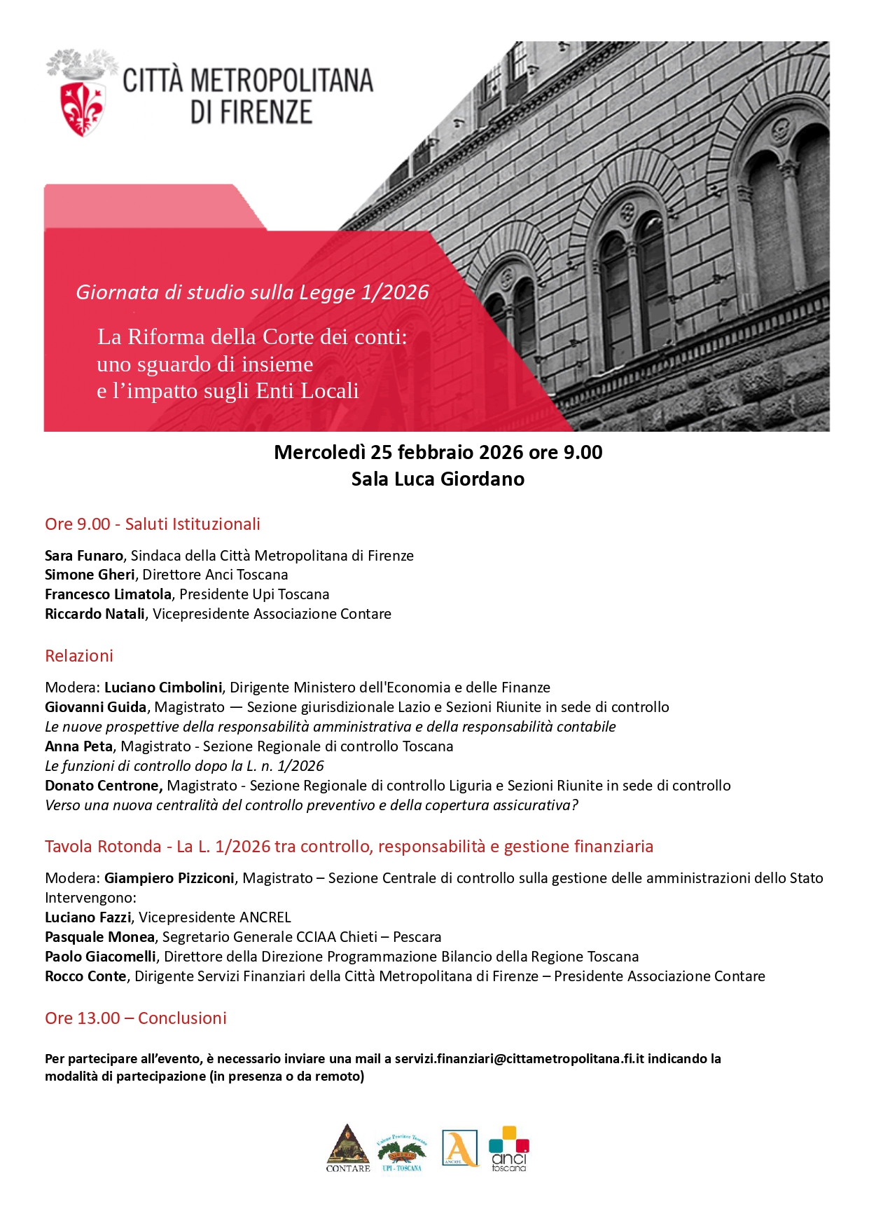 La Riforma della Corte dei conti: uno sguardo di insieme e l’impatto sugli Enti Locali. Giornata di studio sulla Legge 1/2026 in Palazzo Medici Riccardi 