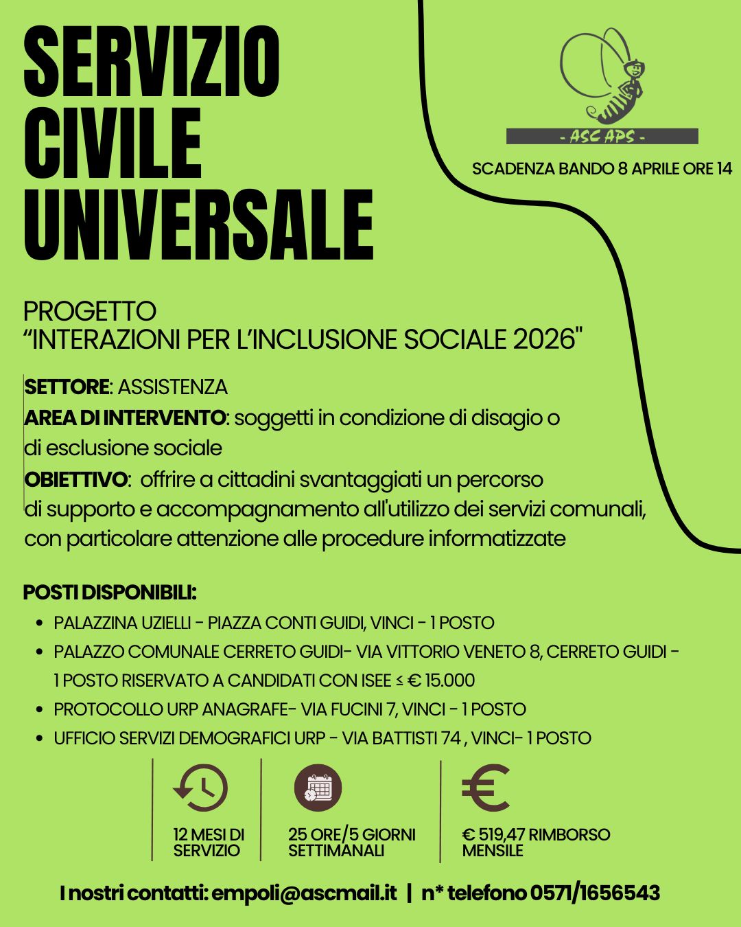 Servizio civile universale, tre posti disponibili in Comune a Vinci