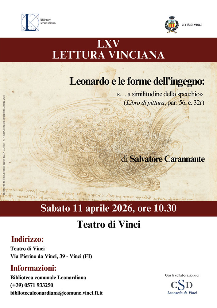 Vinci. La 65ª Lettura Vinciana dedicata a "Leonardo e le forme dell'ingegno"