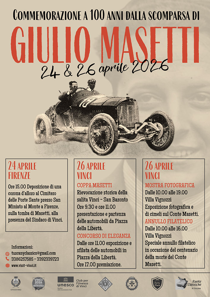 Automobilismo, Vinci ricorda Giulio Masetti con una rievocazione a lui dedicata