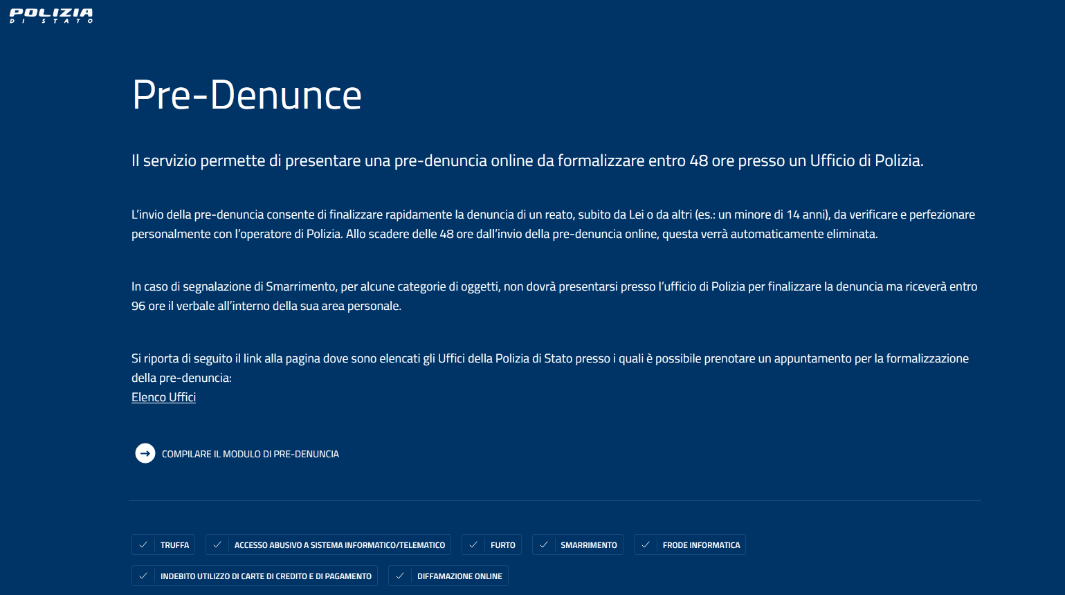 Denunce online: attivo il nuovo servizio della Polizia di Stato