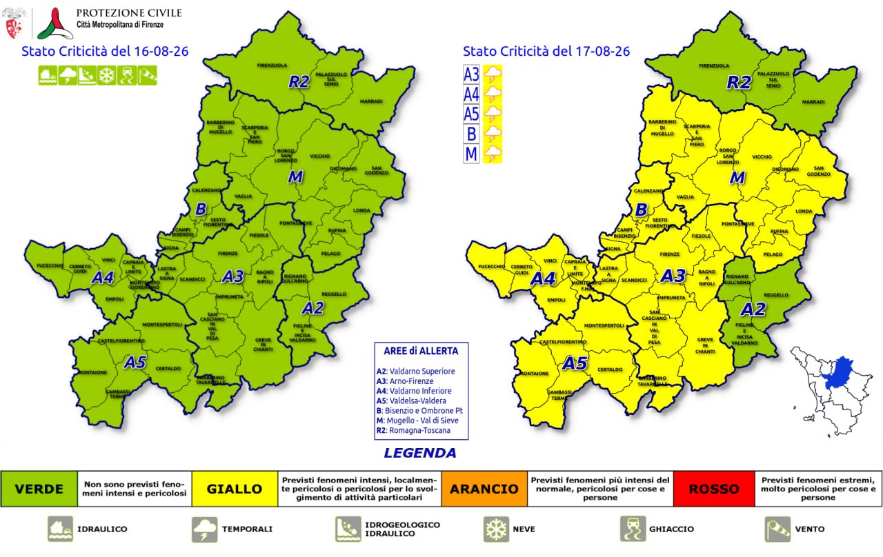 Allerta gialla il 17 agosto 2026