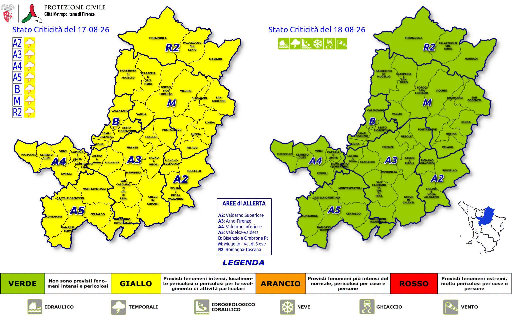 Allerta codice giallo in Città Metropolitana di Firenze