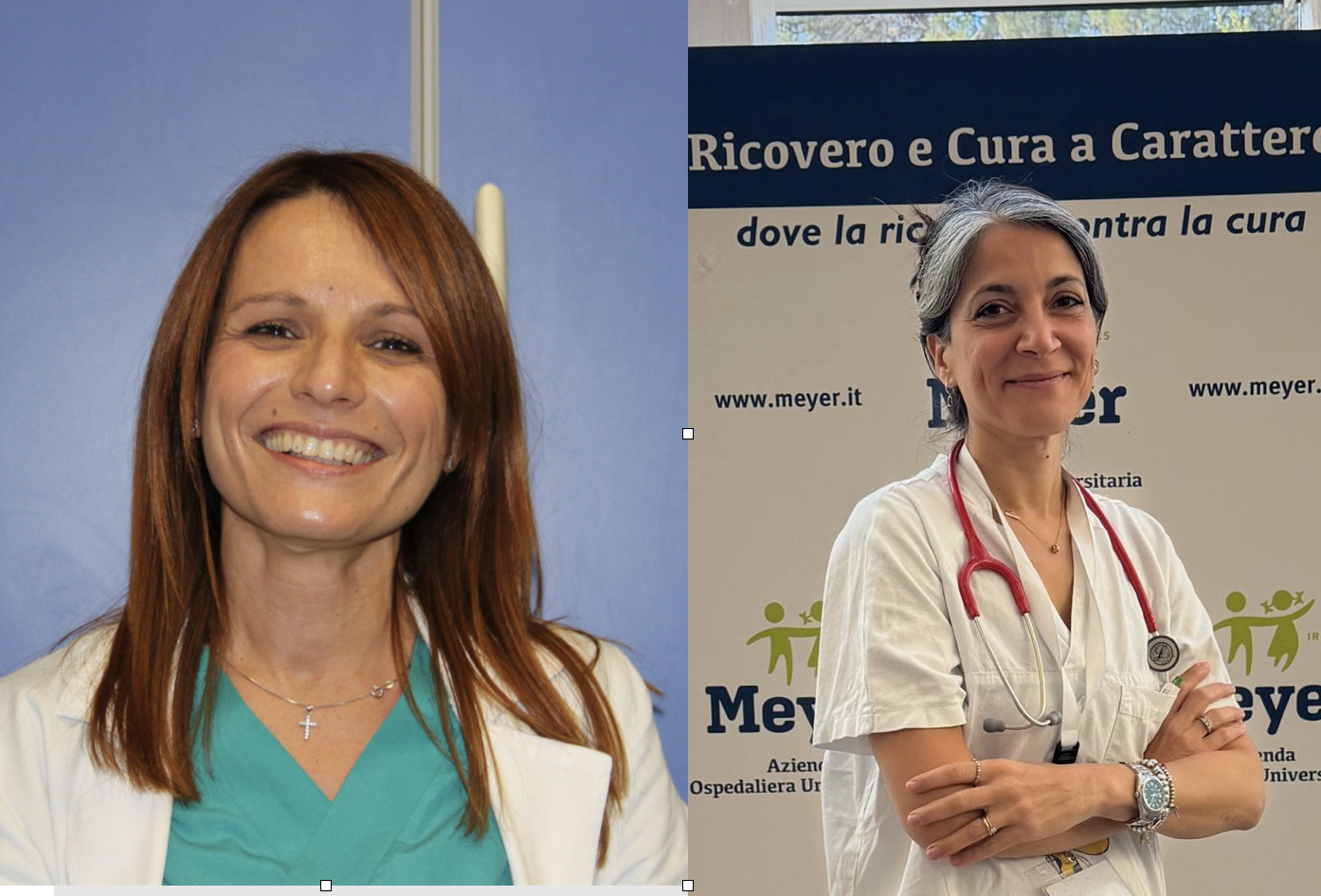 La dottoressa Elisa Barberi, responsabile Terapia intensiva pediatrica e neonatale Monasteri e la dottoressa Sara Renzo, gastroenterologia AOU Meyer IRCCS (Foto da comunicato Irccs Meyer)