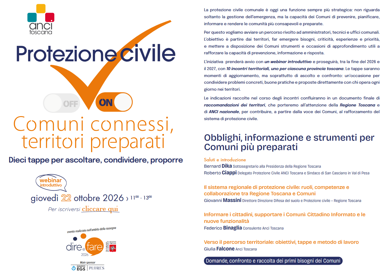 Protezione Civile, Anci Toscana avvia un percorso di confronto con i territori