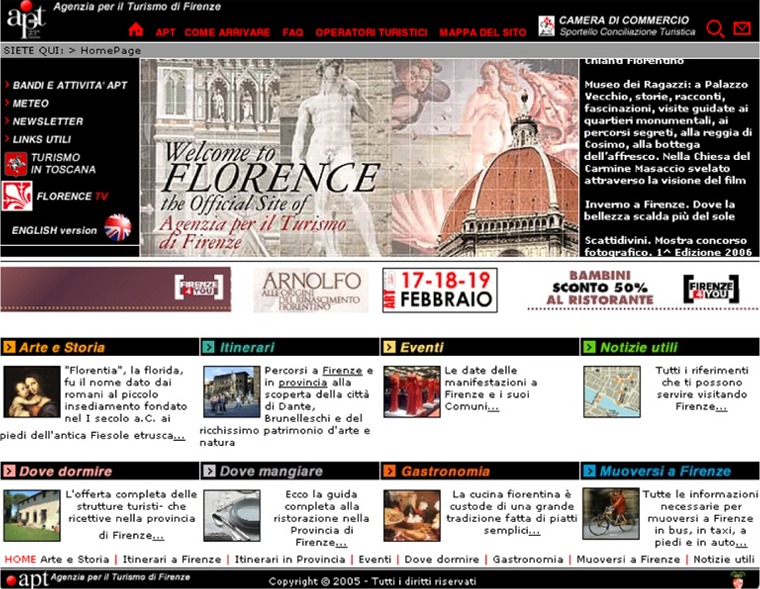 Il sito dell'Apt di Firenze