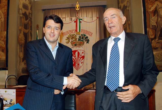 Il Presidente Renzi con Renato Cacciapuoti, presidente del Gruppo editoriale Olimpia