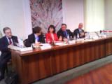 Presentazione del bilancio 2008 dell'Upi all'Associaizone della stampa estera a Roma. Al centro Sara Biagiotti