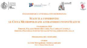 L'invito per il seminario sugli Statuti delle Città Metropolitane