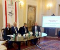 Giani e Ciuoffo in conferenza stampa con il prefetto Valenti e il direttore dell'Agenzia Corda