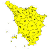 Toscana codice giallo su quasi tutta la Toscana