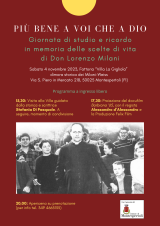 Locandina Giornata di studio e ricordo in memoria delle scelte di vita di Don Lorenzo Milani a Montespertoli e Barbiana