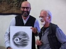 Il battito delle Gualchiere, in foto Carlo Boni con l&rsquo;autore del dipinto (foto Antonello Serino - Met Ufficio Stampa)