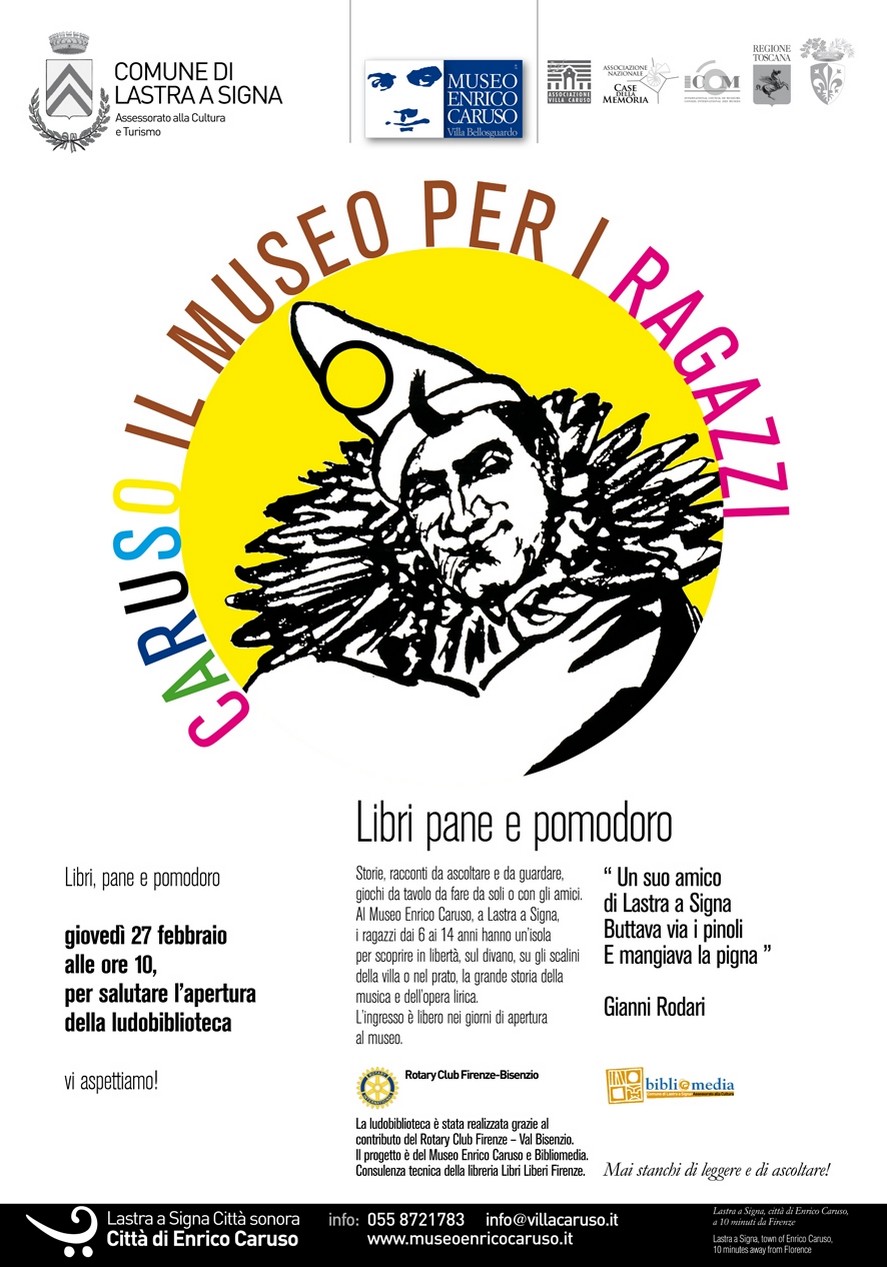 Il manifesto per l'apertura della ludobiblioteca del museo "Enrico Caruso"