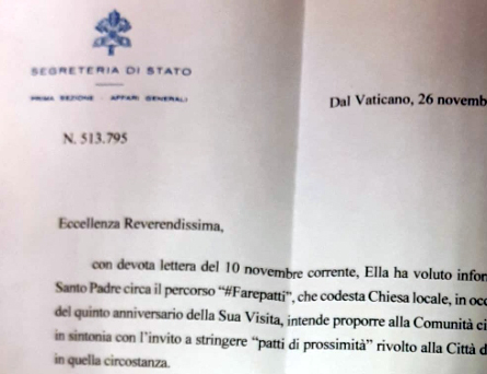 Lettera dalla Santa Sede (Foto da comunicato)