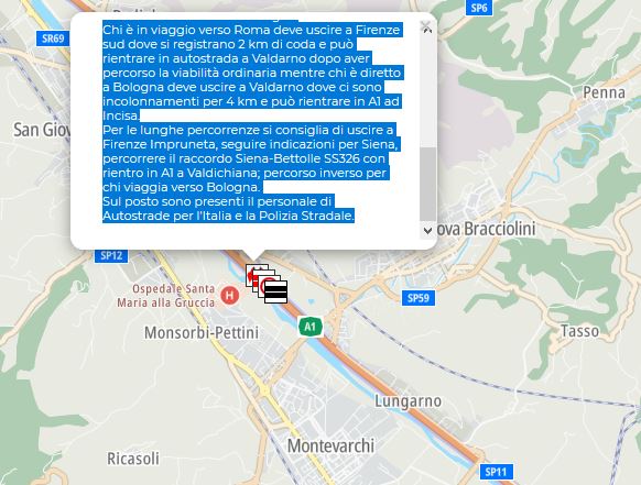 chiusura temporanea - mappa traffico (Immagine da web Autostrade per l'Italia)