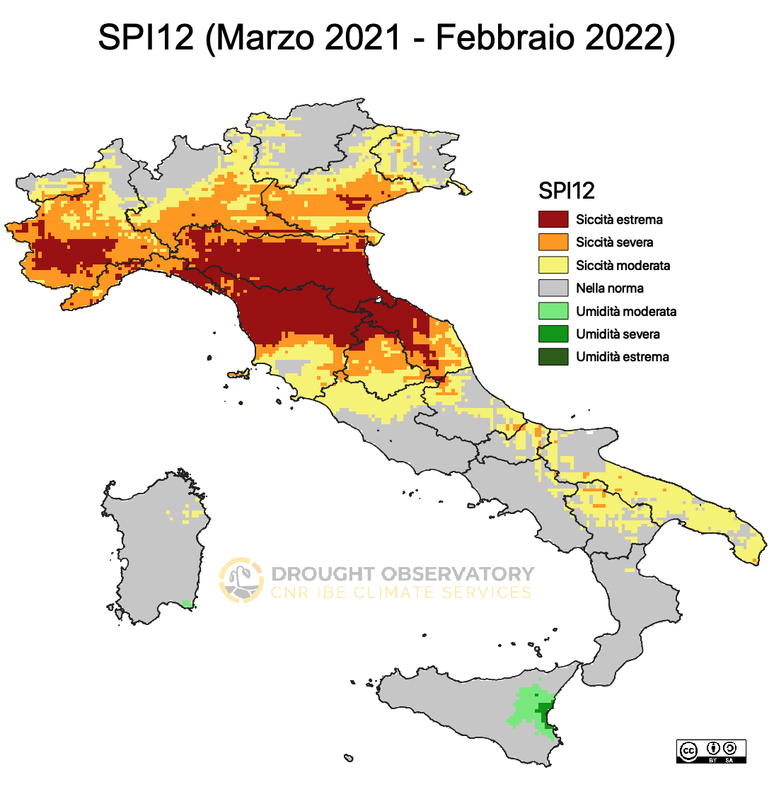 Pluviometria in Toscana (foto del Drought Observatory). Dal sito https://drought.climateservices.it/bollettino/situazione-siccita-febbraio-2022/
