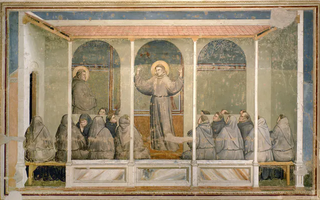 Giotto, San Francesco appare al Capitolo di Arles durante una predica di sant’Antonio da Padova, scena delle Storie di san Francesco, 1317-1321 circa. Santa Croce, cappella Bardi (Fonte foto sito web Opera di Santa Croce)