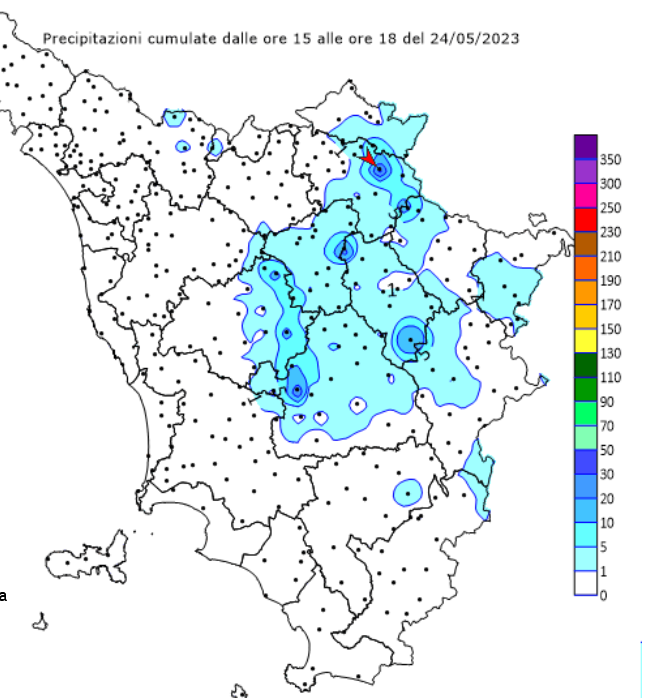 Precipitazioni cumulati (Fonte immagine CFR Toscana)