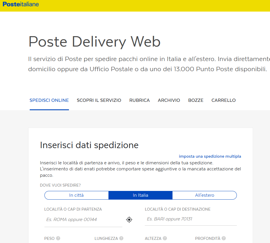 Immagine dal sito web di Poste Italiane oer il 'Poste Delivery Web'