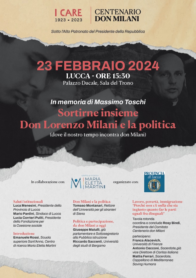 La locandina dell'incontro su don Lorenzo Milani e la politica