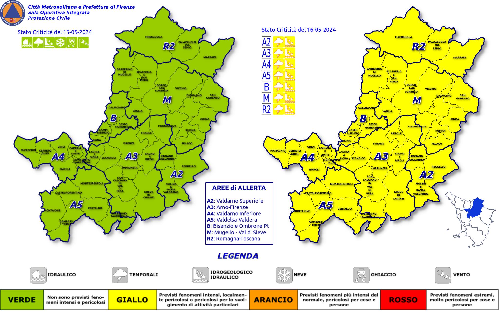 Codice giallo per maltempo nel territorio metropolitano fiorentino