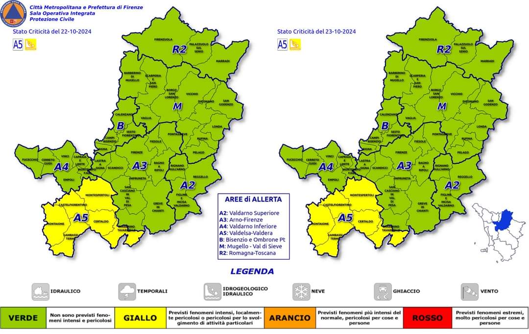 Allerta meteo Codice Giallo Valdelsa-Valdera (Fonte foto Sopi)