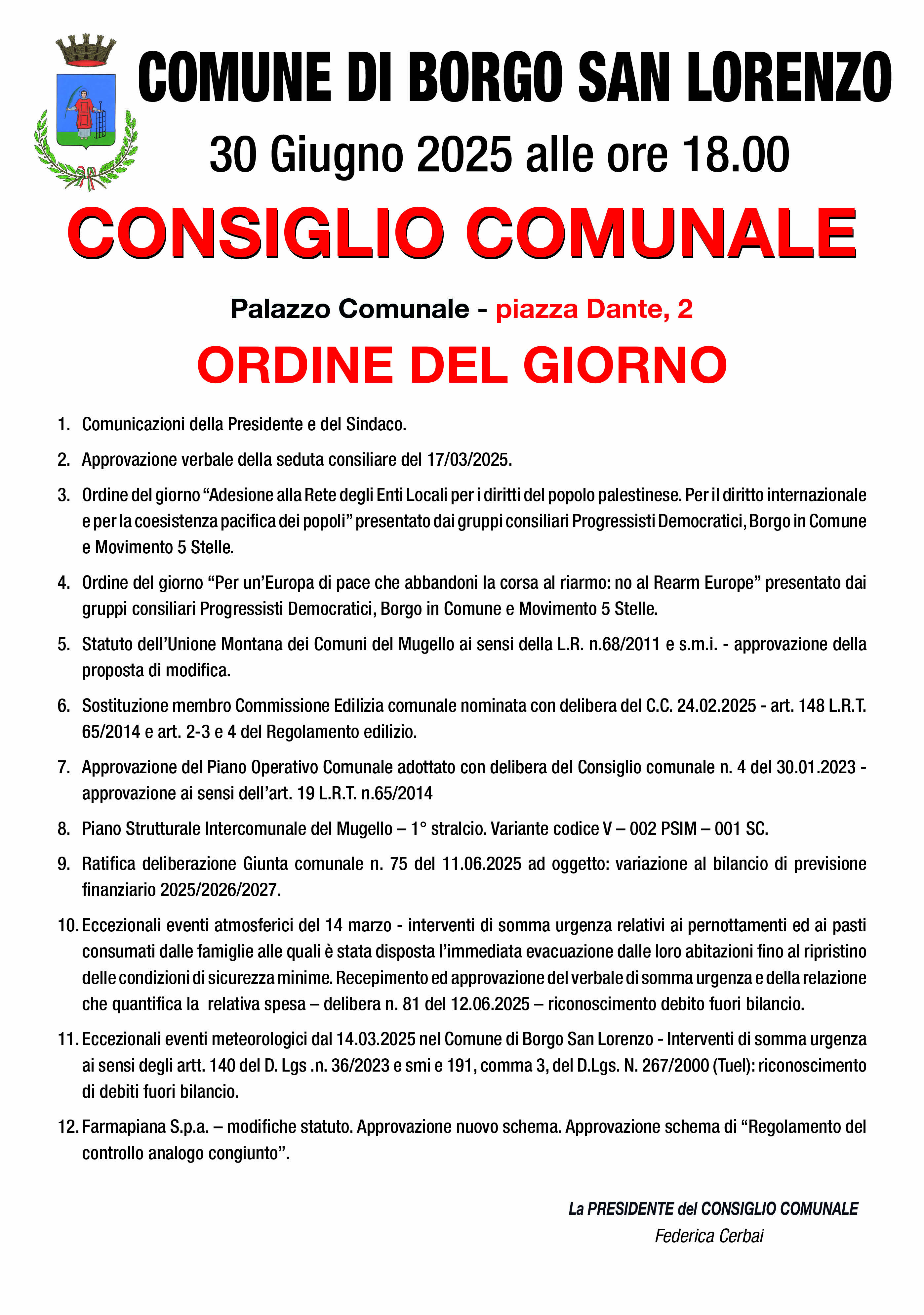 Consiglio comunale 30 giugno 