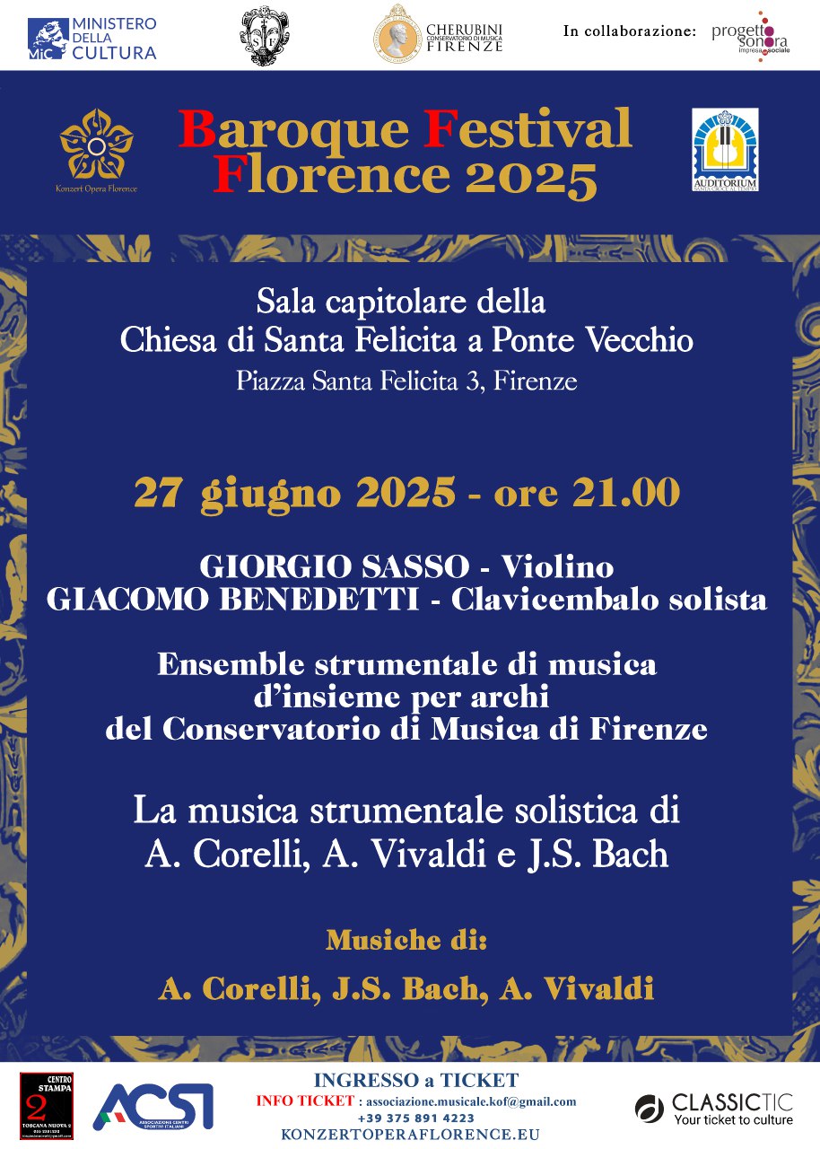 Baroque Festival Florence. Venerdì 27 giugno concerto finale - Sala capitolare di Santa Felicita