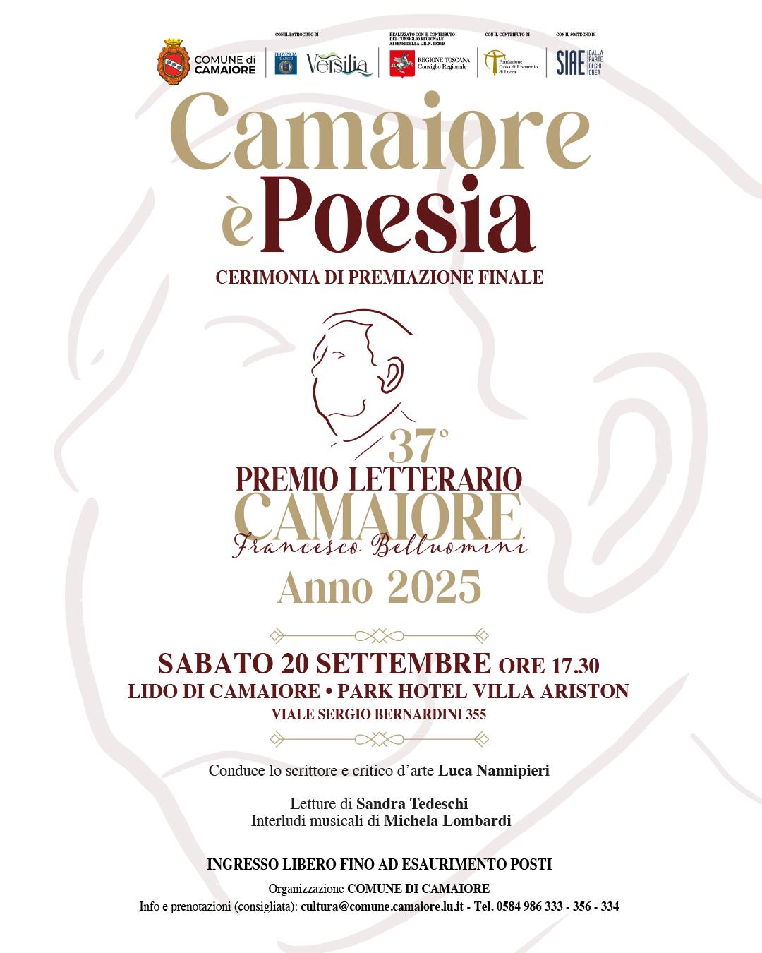 La locandina del Premo Letterario Camaiore - Francesco Belluomini 2025
