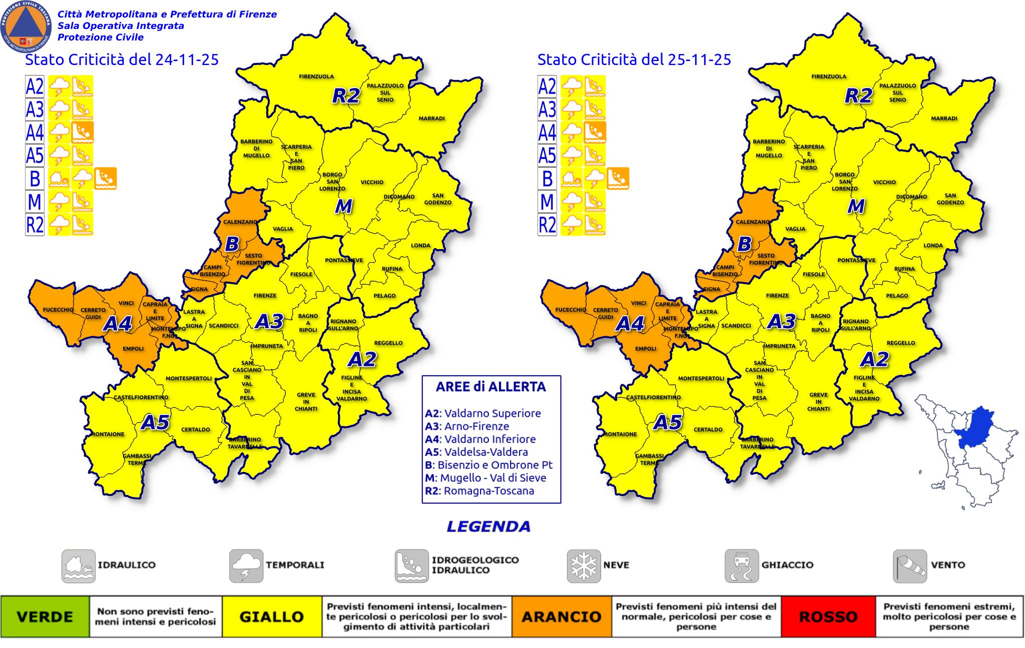 Allerta arancio e gialla