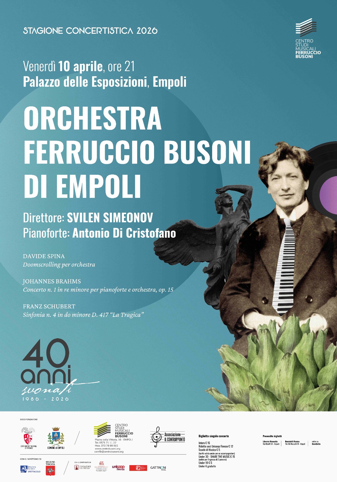 “40 anni… suonati!”: il Centro Busoni chiude la stagione con l’Orchestra Ferruccio Busoni di Empoli