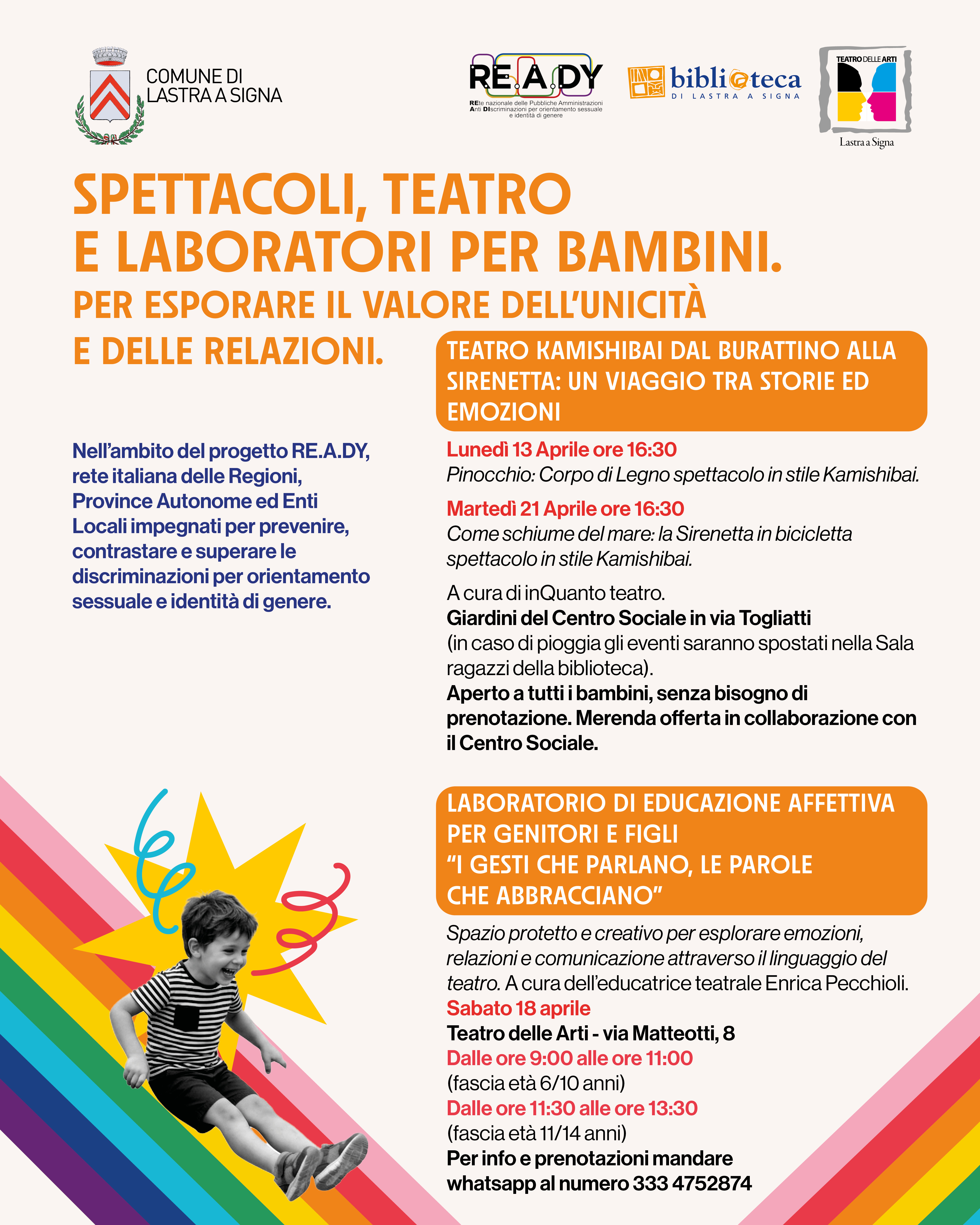 Laboratori, spettacoli, teatro per bambini e ragazzi nell’ambito della Rete Re.a.dy contro le discriminazioni 