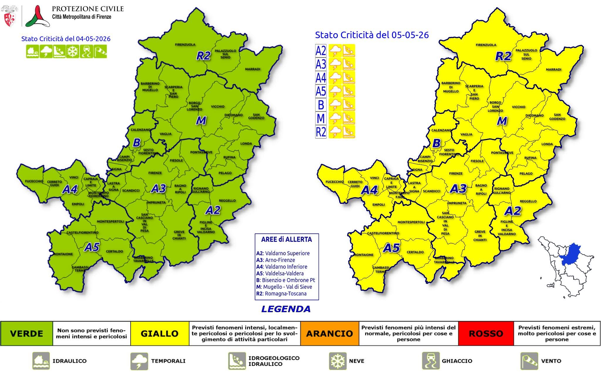 Allerta meteo per il 5 maggio 2026