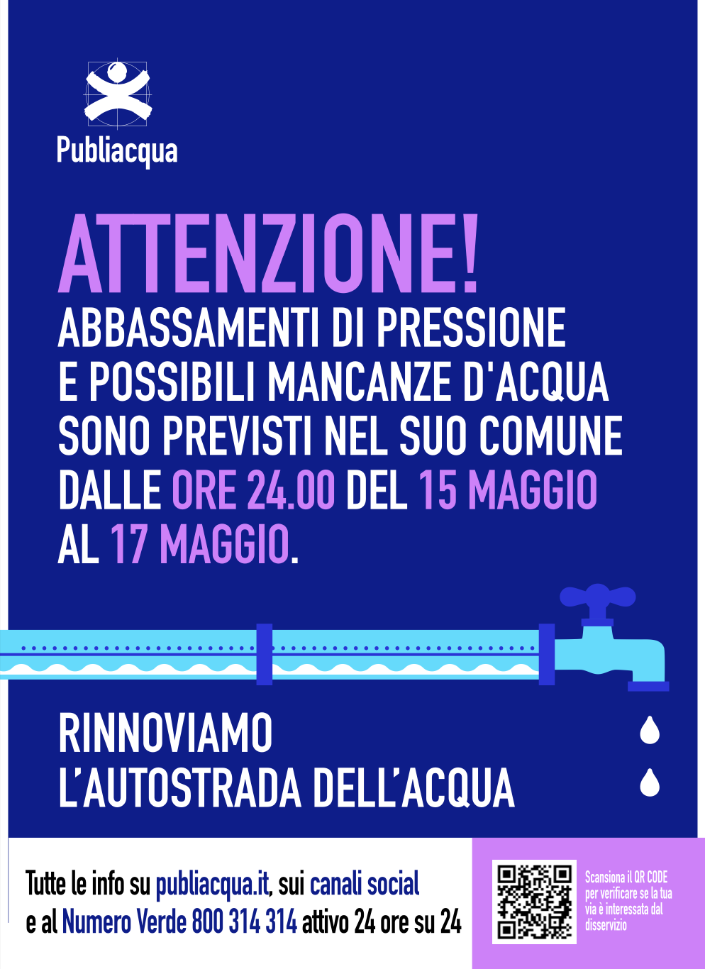 Publiacqua: Rinnoviamo e potenziamo l'autostrada dell'acqua dal 15 al 17 maggio