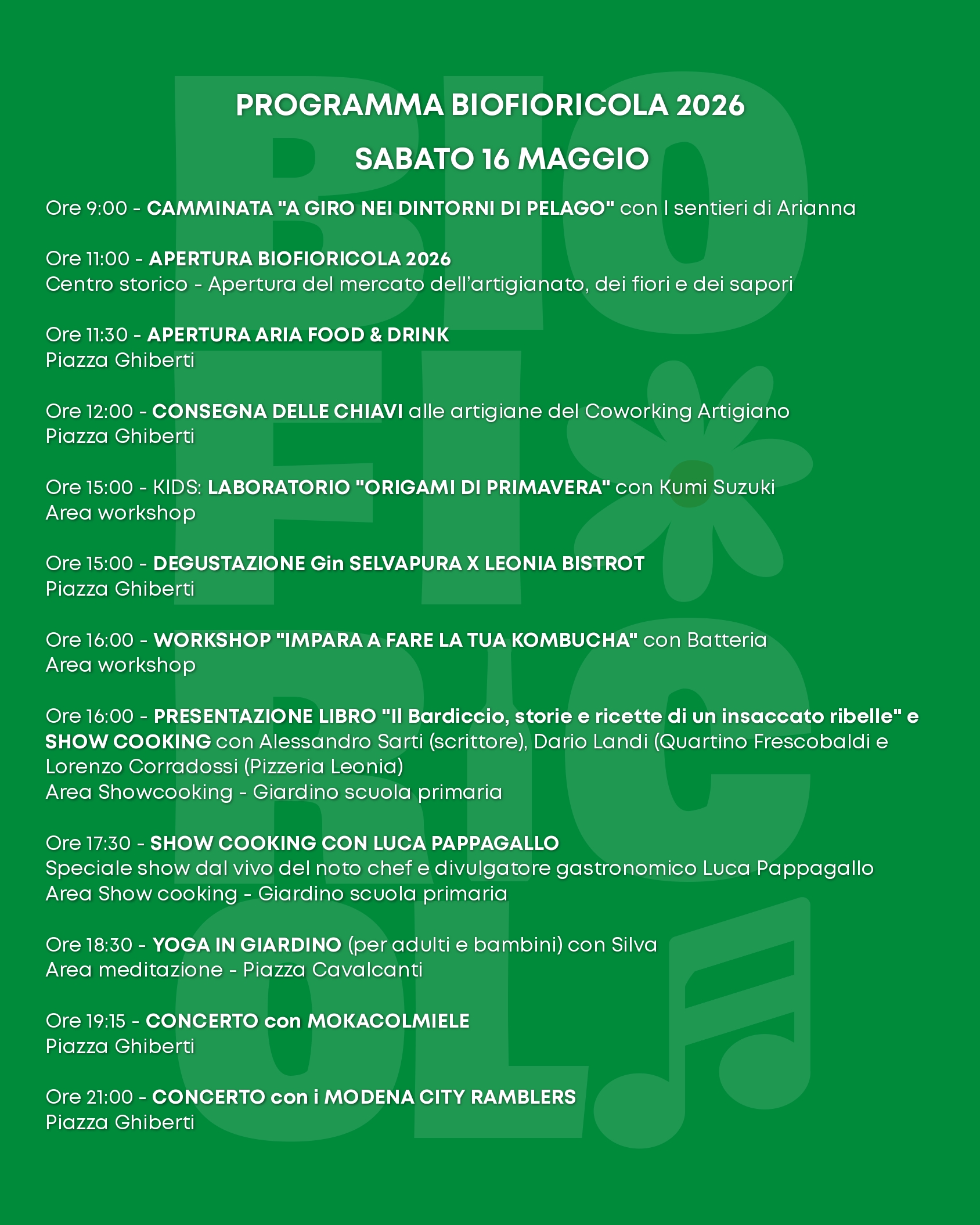 programma sabato 16 maggio
