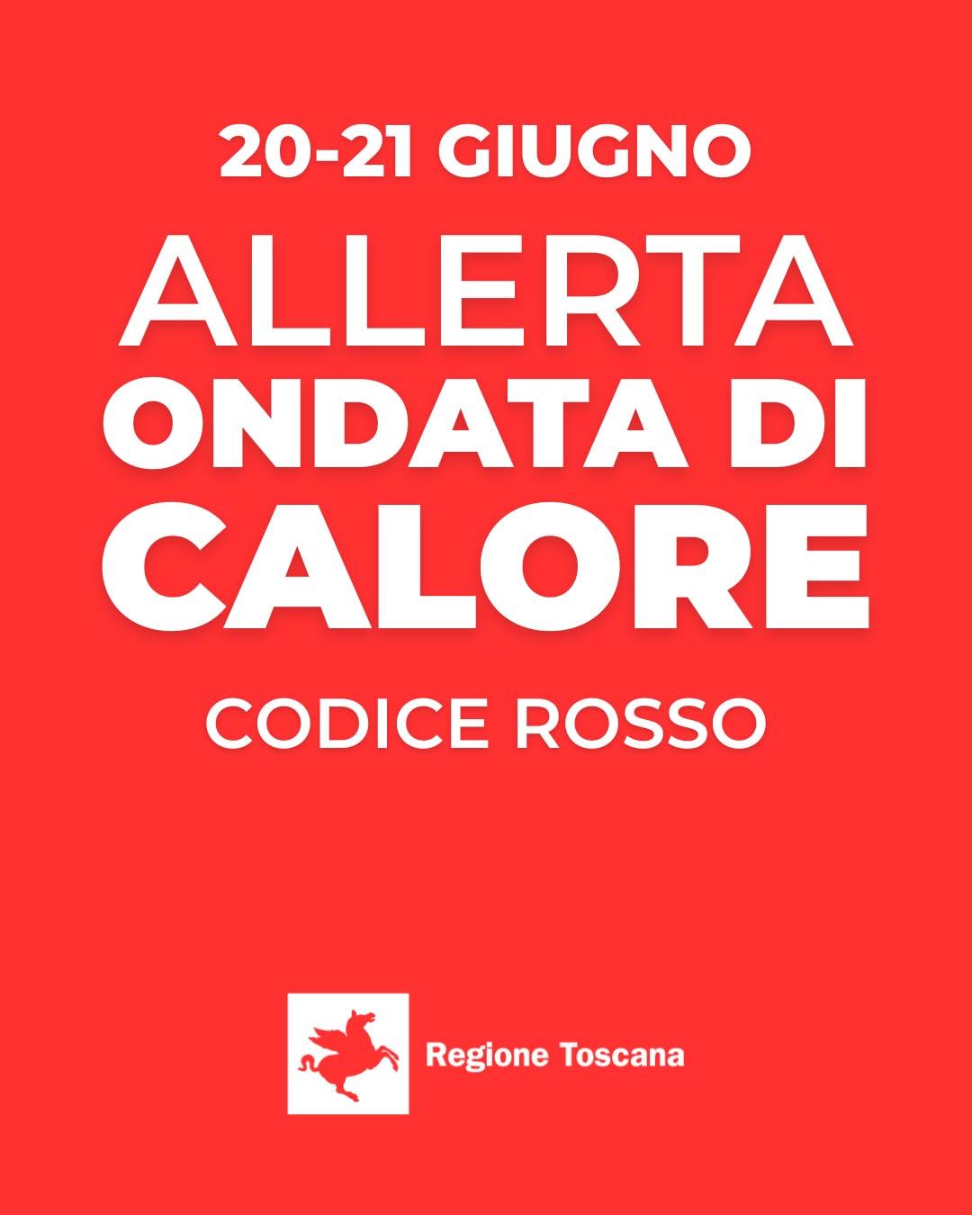 Codice rosso per ondata di calore sabato 20 e domenica 21 giugno