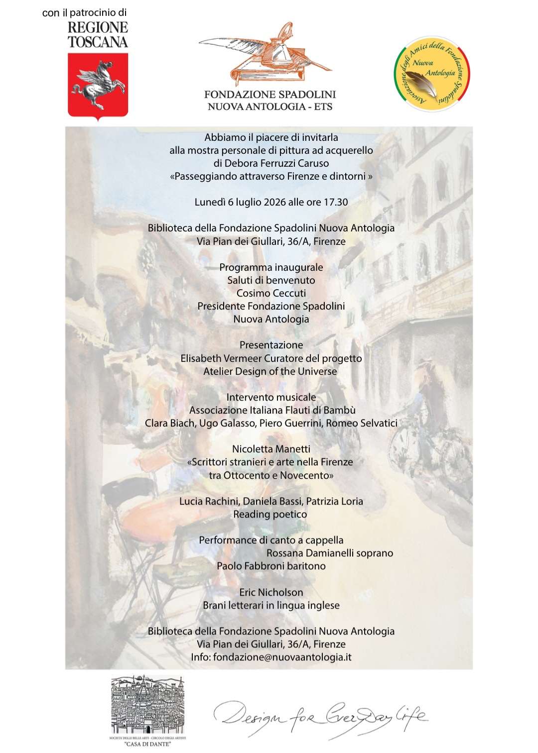 “Passeggiando attraverso Firenze e dintorni”. Alla Biblioteca Spadolini si inaugura la mostra personale di Debora Ferruzzi Caruso